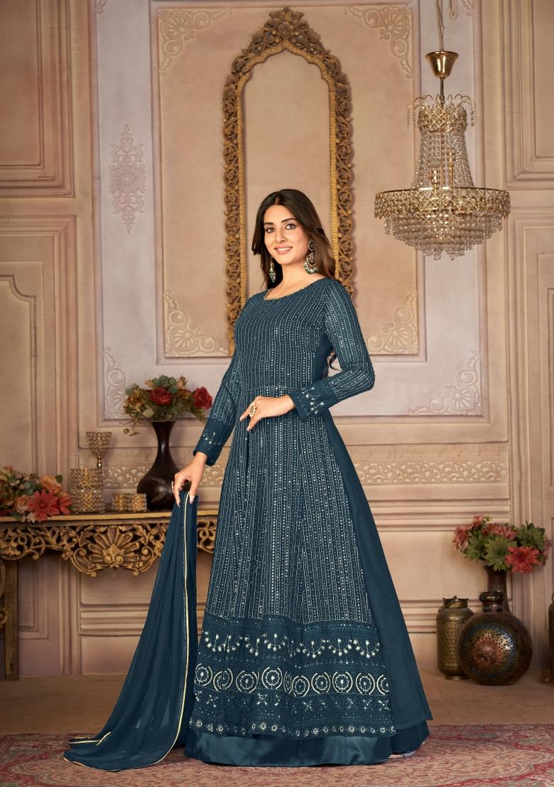 Rama Embroidery Georgette Sharara Set - Indya