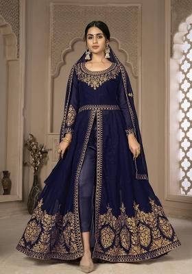 Blue Embroidery Georgette Sharara Set