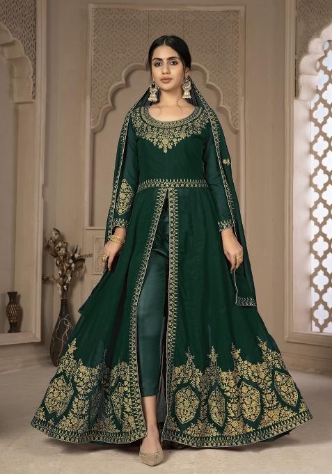 Green Embroidery Georgette Sharara Set