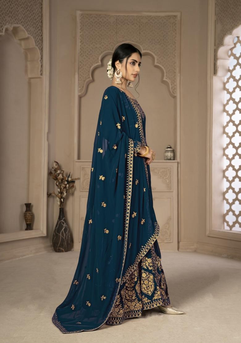 Rama Embroidery Georgette Sharara Set - Indya