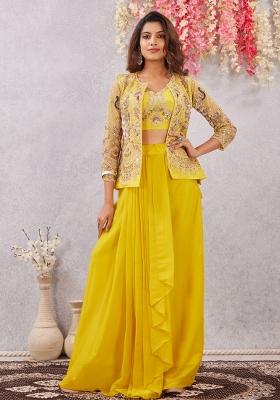 Yellow Embroidery Georgette Sharara Set