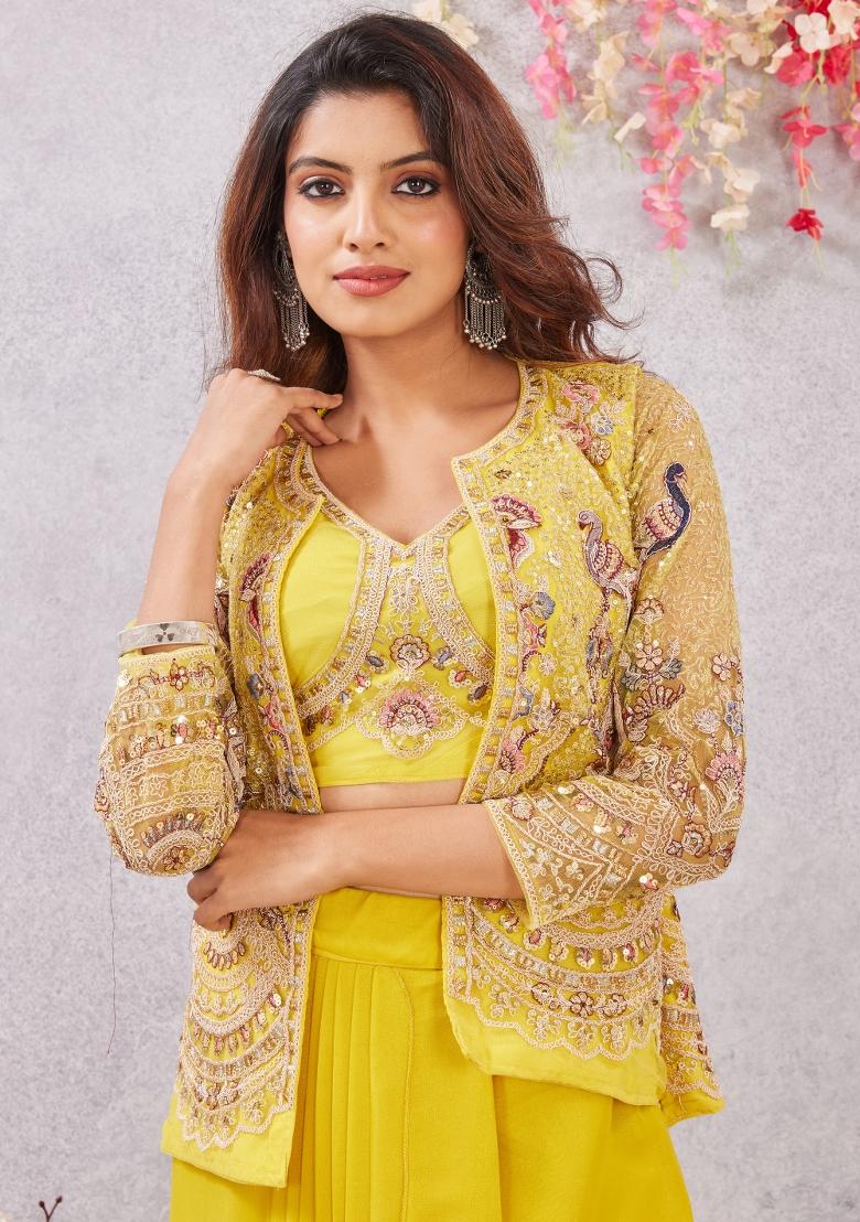 Yellow Embroidery Georgette Sharara Set - Indya
