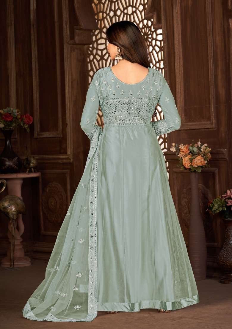 Grey Embroidery Net Sharara Set - Indya