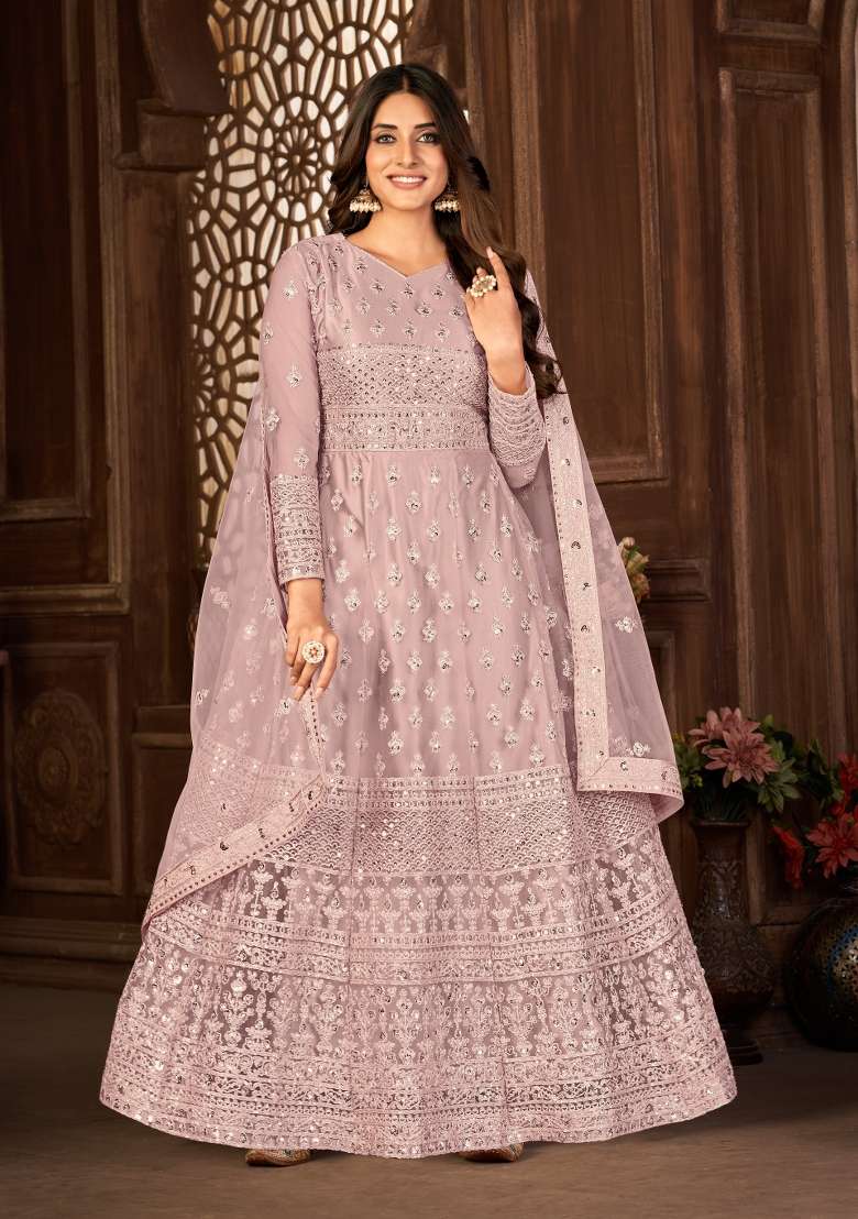 Purple Embroidery Net Sharara Set - Indya