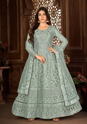 Grey Embroidery Net Sharara Set