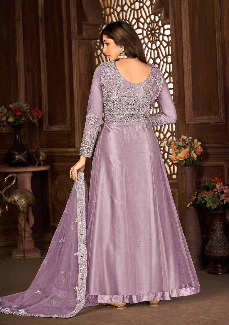 Purple Embroidery Net Sharara Set - Indya