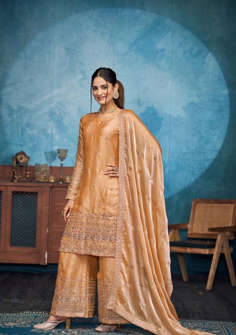 Gloden Embroidery Fandy Sharara Set - Indya