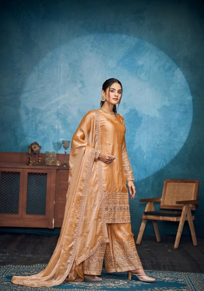 Gloden Embroidery Fandy Sharara Set - Indya