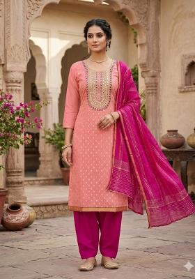 Peach Embroidery Shimmer Salwar Kameez