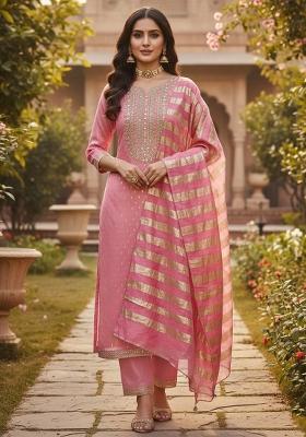 Peach Embroidery Shimmer Salwar Kameez
