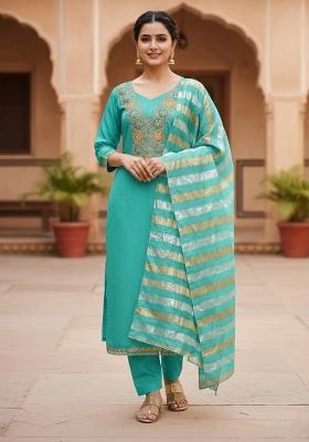 Sea Green Embroidery Chanderi Salwar Kameez