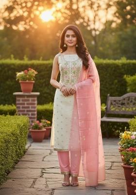 Cream Embroidery Shimmer Salwar Kameez