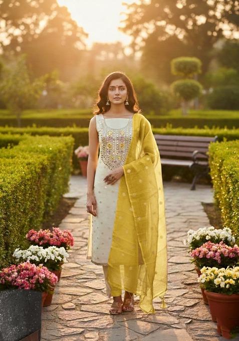 Cream Embroidery Shimmer Salwar Kameez
