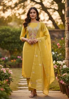 Yellow Embroidery Shimmer Salwar Kameez