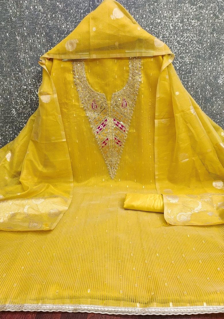 Yellow Embroidery Shimmer Salwar Kameez - Indya