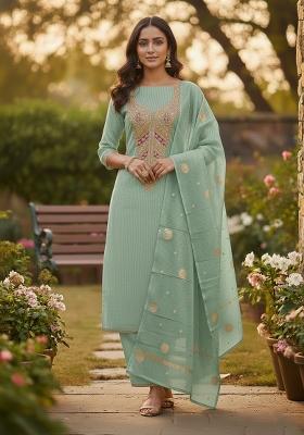 Sea Green Embroidery Shimmer Salwar Kameez
