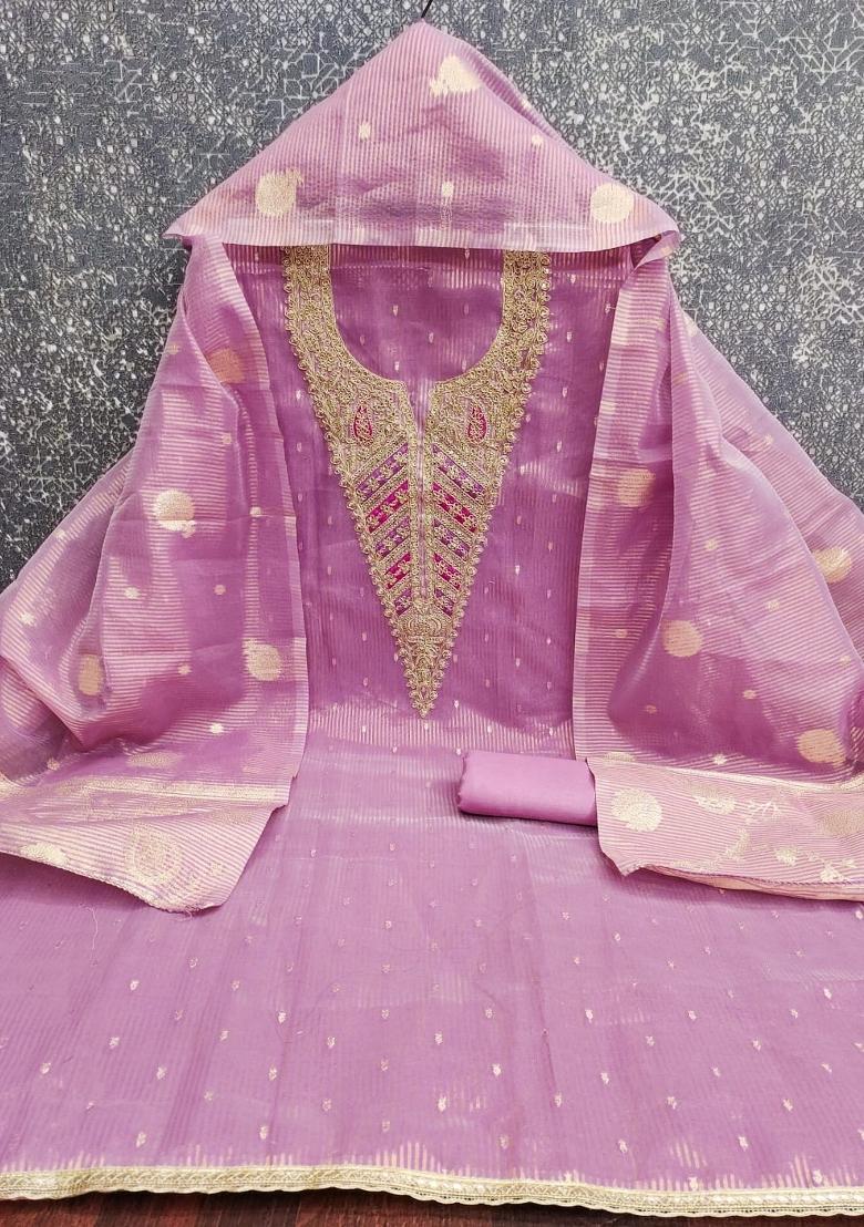 Lavender Embroidery Shimmer Salwar Kameez - Indya