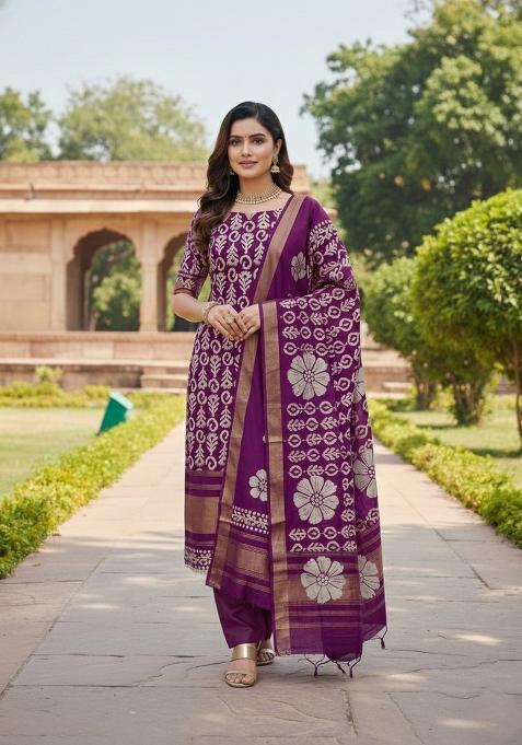 Wine Embroidery Silk Salwar Kameez