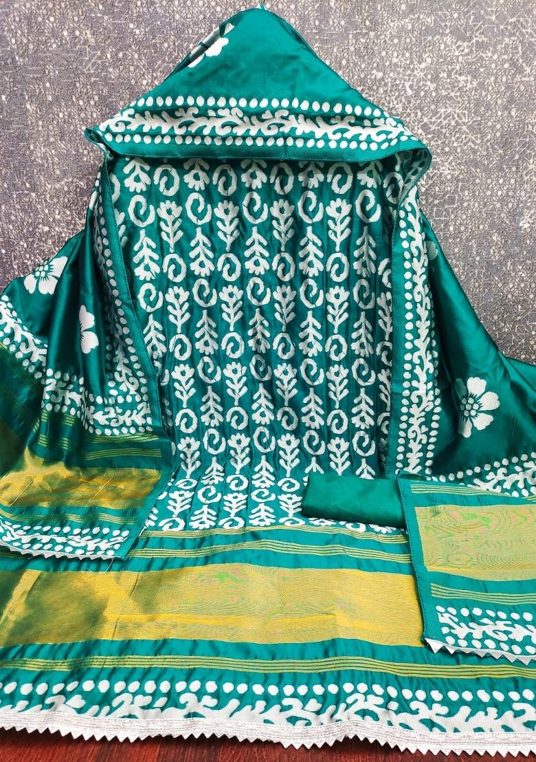 Sea Green Embroidery Silk Salwar Kameez - Indya