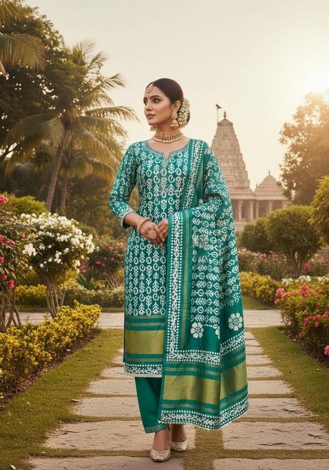 Sea Green Embroidery Silk Salwar Kameez