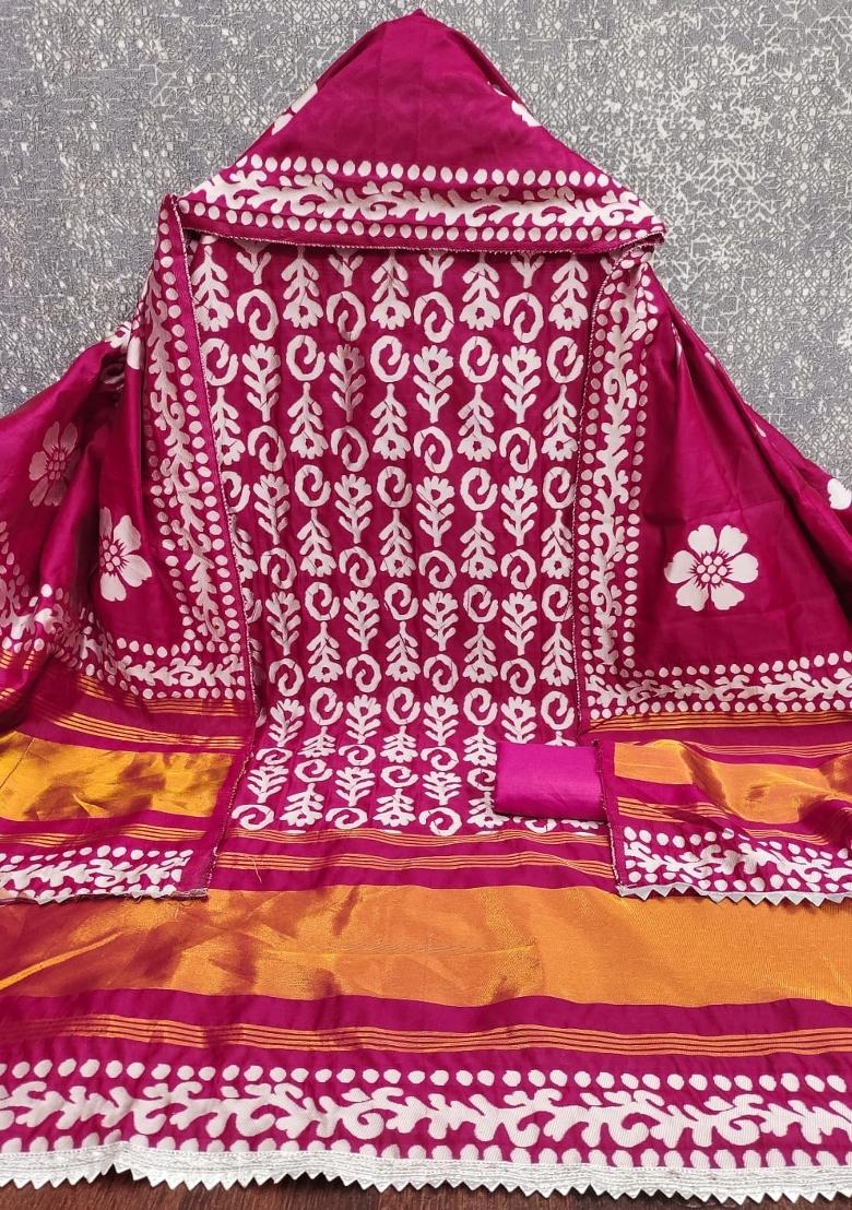 Magenta Embroidery Silk Salwar Kameez - Indya