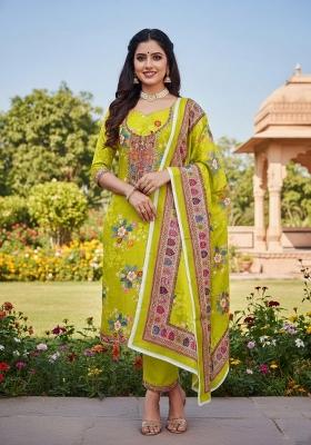 Parrot Green Embroidery Chinon Salwar Kameez