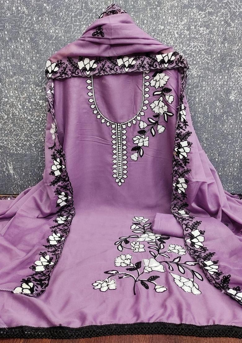 Lavender Embroidery Georgette Salwar Kameez - Indya