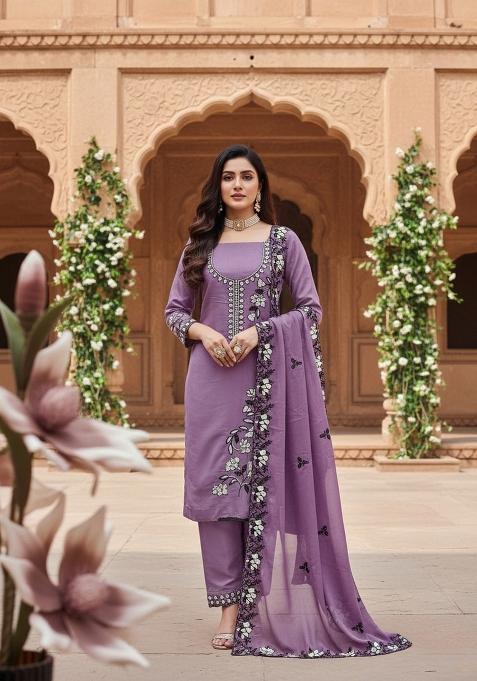 Lavender Embroidery Georgette Salwar Kameez