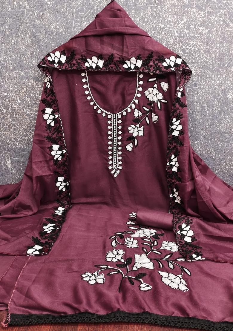 Wine Embroidery Georgette Salwar Kameez - Indya