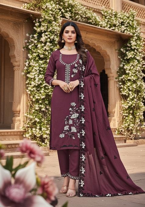 Wine Embroidery Georgette Salwar Kameez