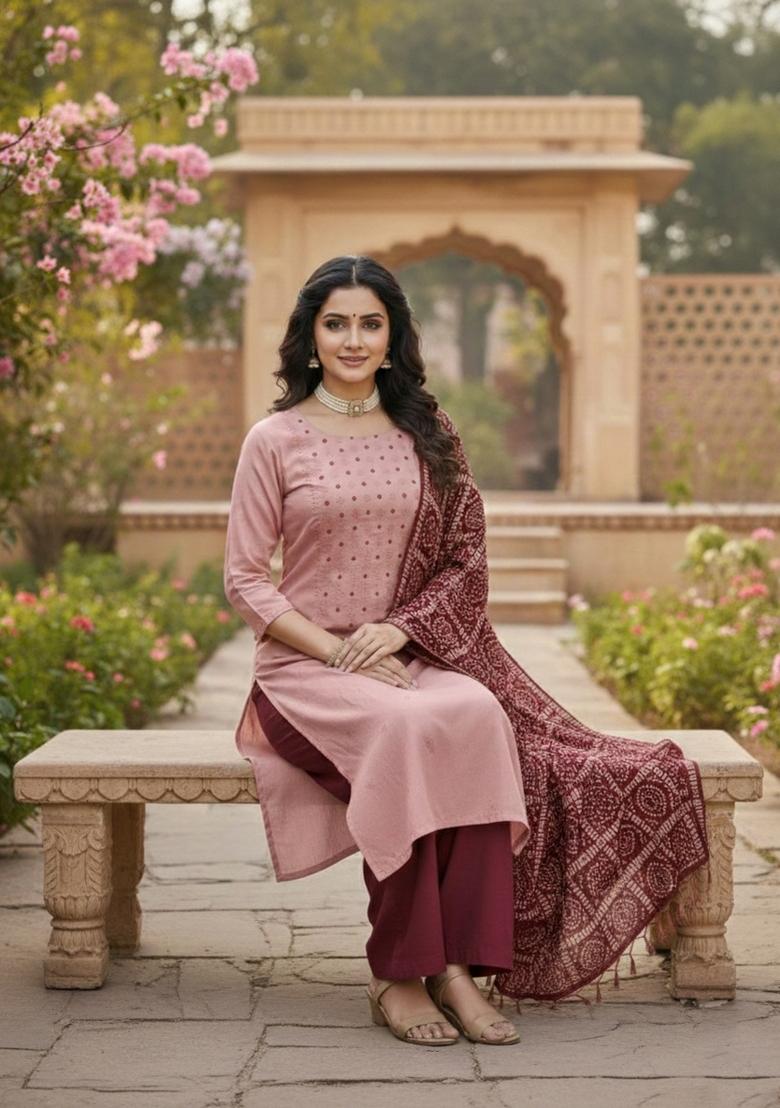 Peach Embroidery Silk Salwar Kameez - Indya