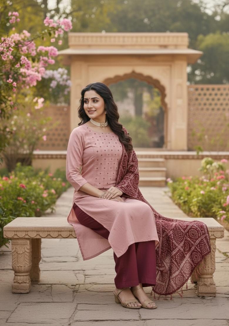 Peach Embroidery Silk Salwar Kameez - Indya