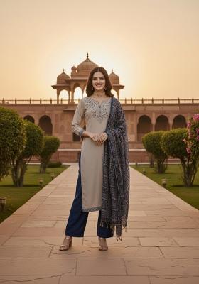 Grey Embroidery Silk Salwar Kameez