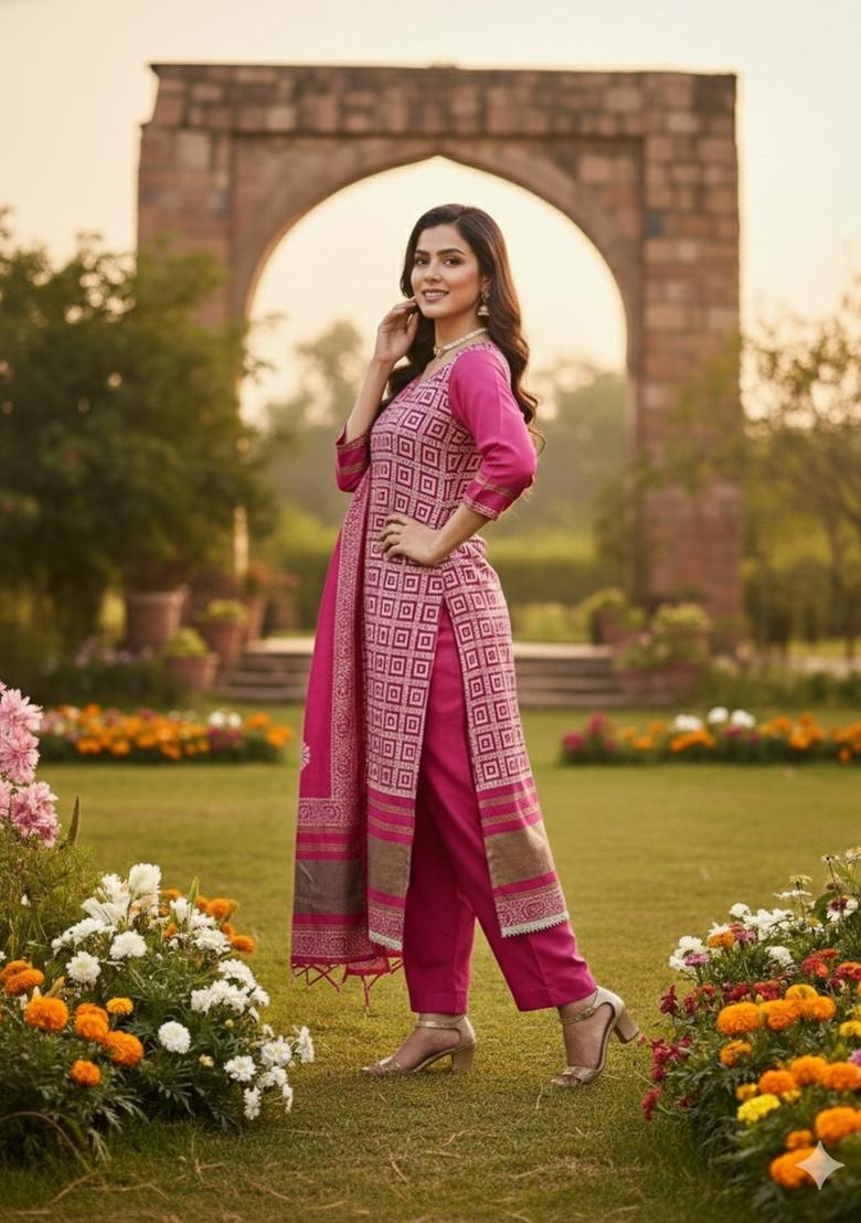 Magenta Embroidery Silk Salwar Kameez - Indya