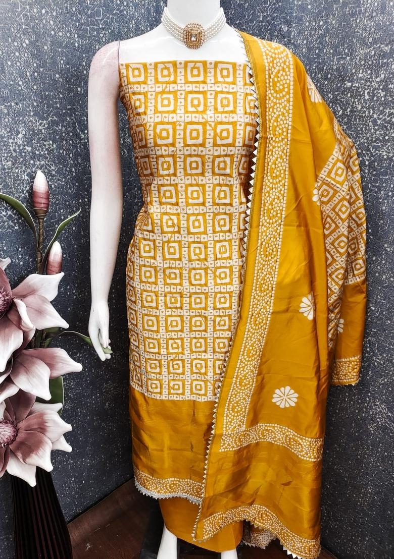 Yellow Embroidery Silk Salwar Kameez - Indya