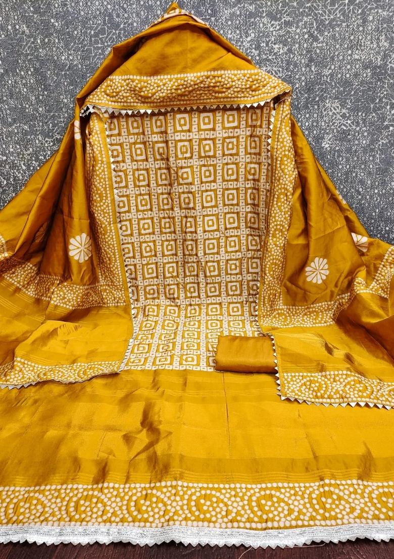 Yellow Embroidery Silk Salwar Kameez - Indya