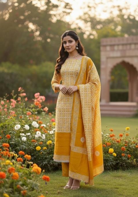Yellow Embroidery Silk Salwar Kameez