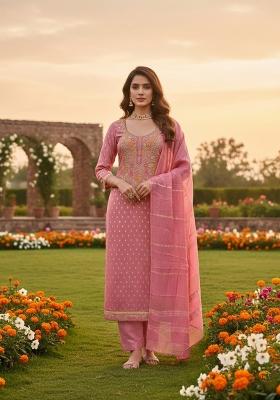 Peach Embroidery Shimmer Salwar Kameez