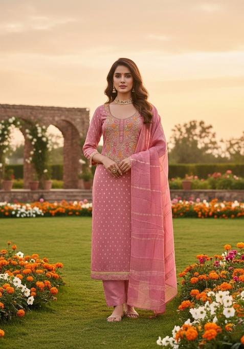 Peach Embroidery Shimmer Salwar Kameez