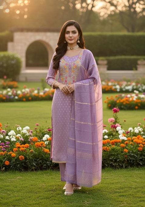 Lavender Embroidery Shimmer Salwar Kameez
