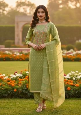 Pista Green Embroidery Shimmer Salwar Kameez