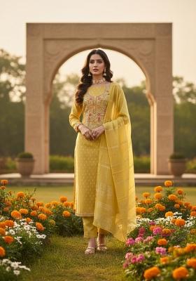 Mustard Embroidery Shimmer Salwar Kameez