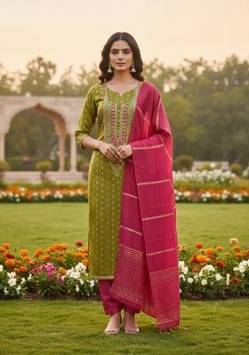 Green Embroidery Shimmer Salwar Kameez