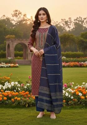 Brown Embroidery Shimmer Salwar Kameez