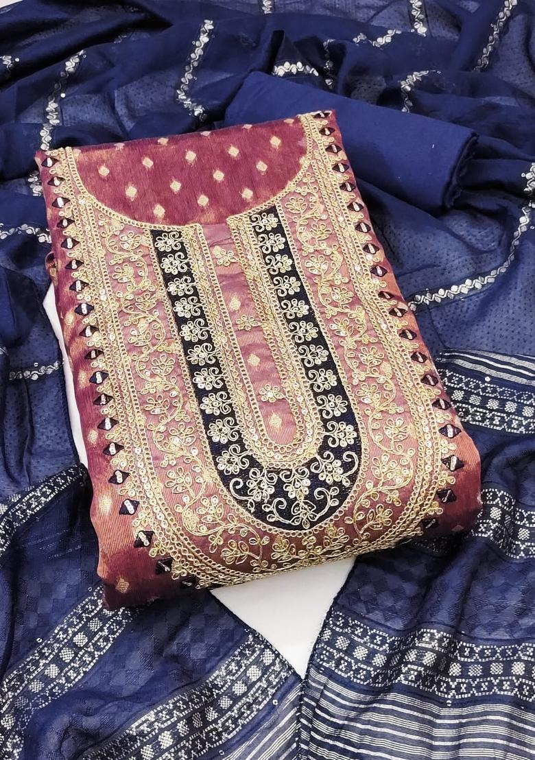 Brown Embroidery Shimmer Salwar Kameez - Indya