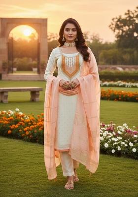 Cream Embroidery Modal Buti Salwar Kameez