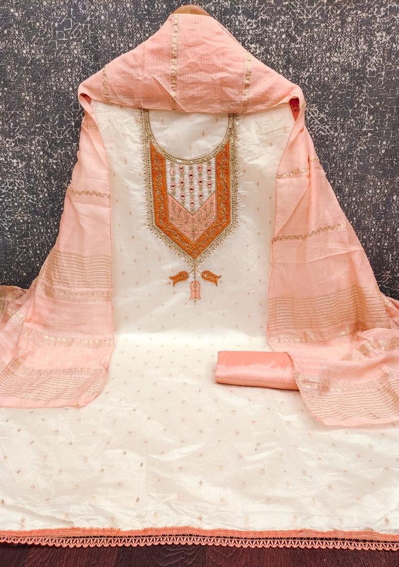 Cream Embroidery Modal Buti Salwar Kameez - Indya