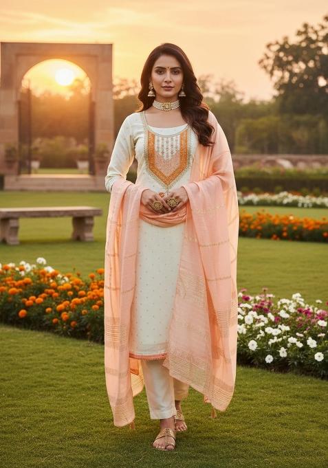 Cream Embroidery Modal Buti Salwar Kameez