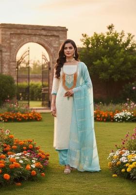 Cream Embroidery Modal Buti Salwar Kameez