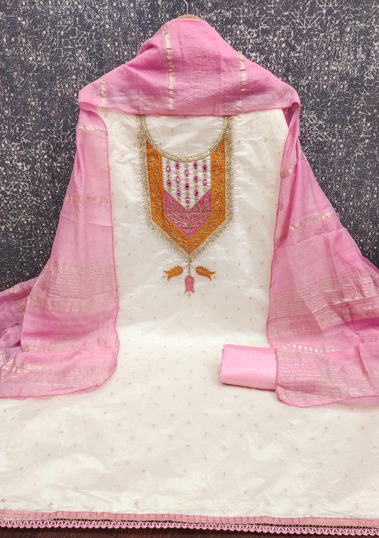 Cream Embroidery Modal Buti Salwar Kameez - Indya